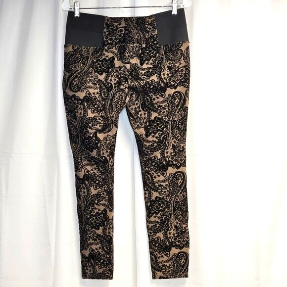 Signature Studio Taupe Black Flocked Velvet Elastic Waist Stretch Leggings Pants - Picture 3 of 12